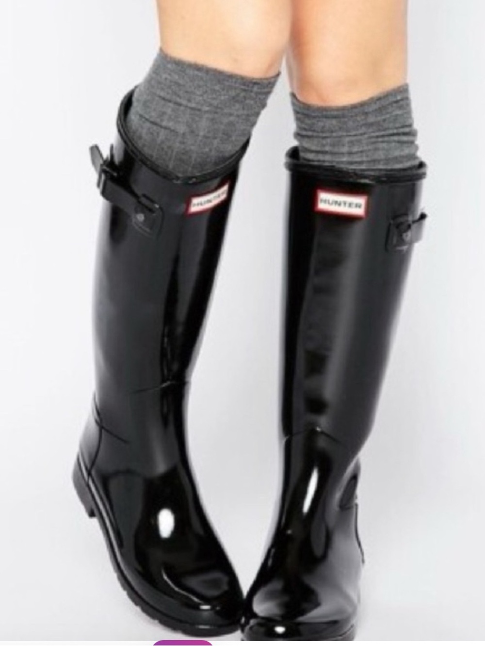 Hunter Tall Black Gloss Rain Boots with Side Buckle